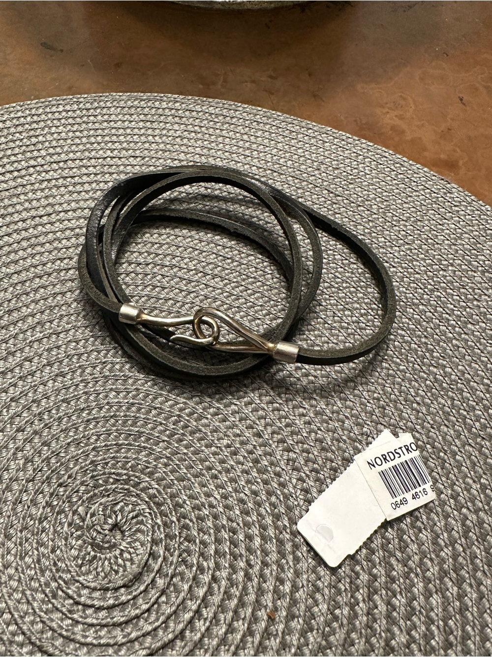 Black Leather Wrap Bracelet with Silver Hook by Cara